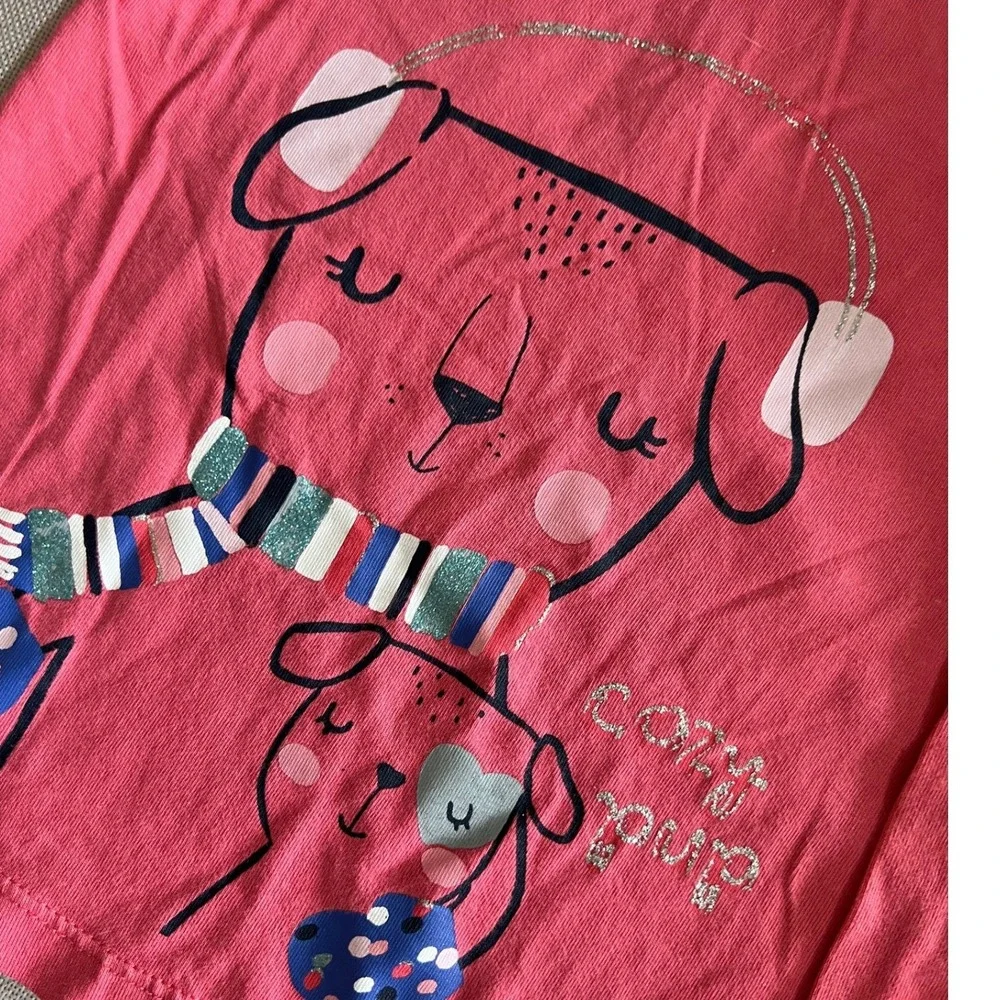 Gymboree Graphic Tee 2T Pink Excellent Long Sleeve Winter Dog Glitter Cozy Pup